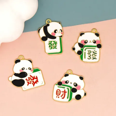 Cartoon Panda Mahjong Charms Zinc Alloy Enamel Chinese Style DIY Jewelry Accessories For Bag Phone Hanging Decoration