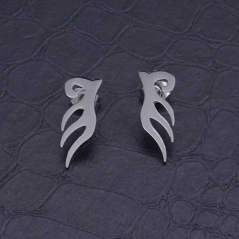 Stainless Steel Angel Wings Stud Earrings Hollow Flame Totem Symmetric Gothic Punk Jewelry For Men Women