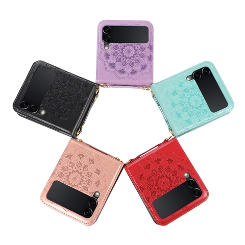 Funda De Teléfono Bandolera Mandala Relieve Cuero Sintético Con Ranuras Para Tarjetas Correa Ajustable Protección Pantalla Plegable