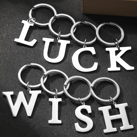 Alphabet Initial Letter Keychain Stainless Steel Silver Simple A-Z Keyring Pendant Gift For Women Men