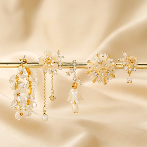 Elegante 18K Vergoldete Kupfer Blumen Ohrringe Für Damen Strass Künstliche Perle Floral Hoop Quaste Ohrstecker Schmuck