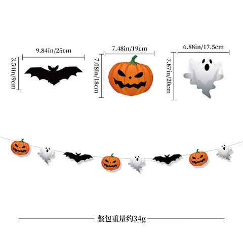 Striscione di Carta di Halloween Trick Or Treat Happy Halloween Zucca Fantasma Pipistrello Ghirlanda Appesa Decorazione Festa