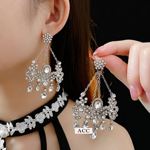 Bloemen Kwastje Drop Oorbellen Legering Strass Met 925 Sterling Zilveren Oorbel Post Vintage Luxe Chandelier Sieraden Voor Dames