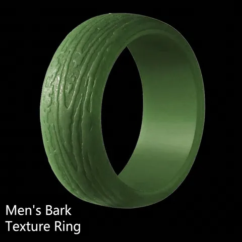 Silicone Ring Bark Texture Wood Grain Design Sport Outdoor Flexible Band For Men And Women Durable Jewelry
