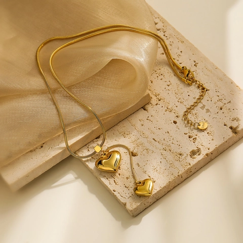 Hart Hanger Ketting 18K Verguld Roestvrij Staal Dubbele Harten Slangenketting Minimalistische Elegante Sieraden Dames