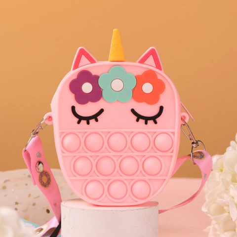 Unicorn Crossbody Bag Silicone Pop It Fidget Sensory Toy For Kids Girls Rainbow Cartoon Zipper Coin Purse