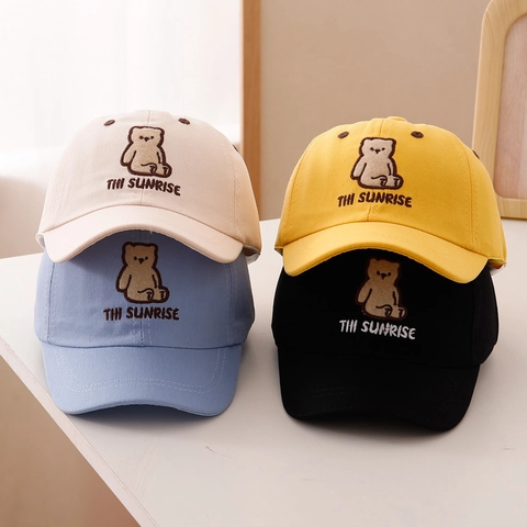 Gorra De Béisbol Para Niños Algodón Bordado Oso Sombrero De Sol Visera Curva Ajustable Para Niños Niñas Transpirable Casual