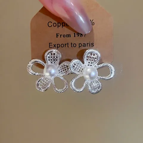 Holle Bloem Kunstparel Oorknopjes Met Zilveren Oorsteker Elegant Filigraan Florale Sieraden Voor Dames Dagelijks Gebruik