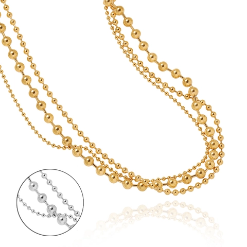 Layered Ball Chain Necklace Stainless Steel Multi Strand Statement Jewelry Minimalism Punk Style For Women Men