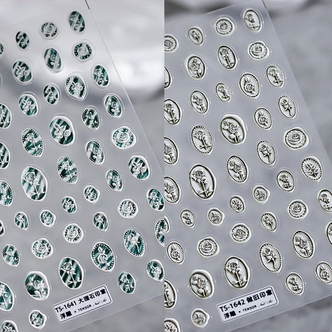 Stereoscopische Reliëf Nagelkunst Stickers Vintage Lakstempel Roos Marmer Patroon Zelfklevend Manicure Decoratie DIY Schoonheid