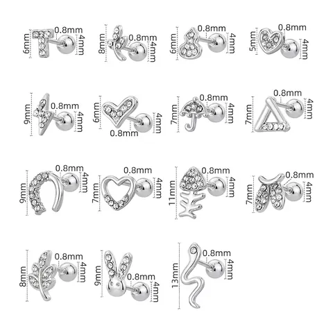 Titanium Steel Zircon Tragus Cartilage Piercing Earrings Heart Snake Tiny Stud Jewelry With Screw Ball Back Minimalist