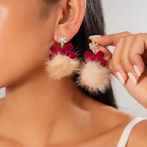 Schneeflocken Schleife Ohrhänger Mit Silberstecker Samt Nerzpelz Bommel Winter Weihnachten Schmuck Für Damen