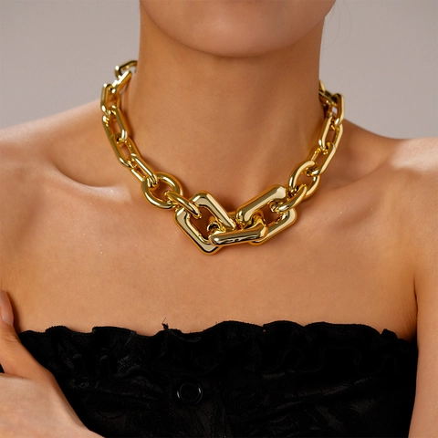Chunky Chain Necklace Acrylic Alloy Gold Plated Geometric Exaggerated Statement Industrial Style Jewelry For Women