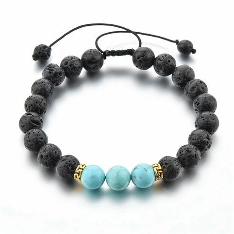 Adjustable Braided Rope Bracelet Black Lava Stone Natural Turquoise Beads Yoga Healing Essential Oil Jewelry Men Women