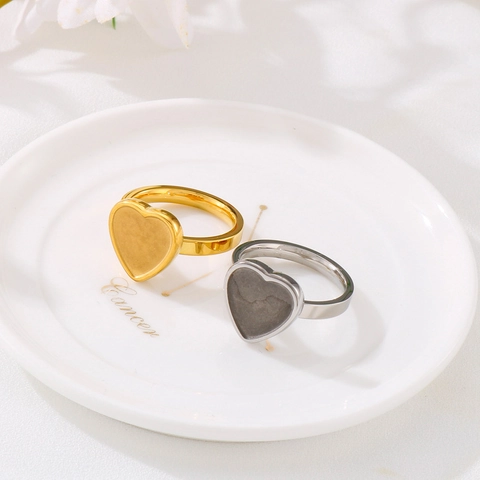 Anillo De Acero Inoxidable Con Forma De Corazón Joyería De Dedo De Moda Minimalista Para Mujer