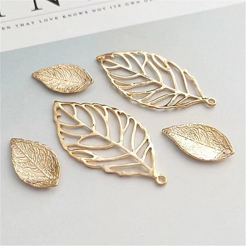 Hollow Leaf Charms Zinc Alloy Metal Gold Plated Pendants For DIY Earring Bracelet Jewelry Making Antique Style