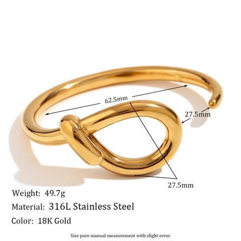 Bracciale Aperto Nodo Acciaio Inossidabile 316L Placcato Oro 18K Filo Intrecciato Goccia Cava Lucido Gioielli Minimalisti