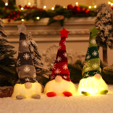 Handmade Christmas Gnome Plush with LED Light Glowing Scandinavian Tomte Doll Faceless Old Man Christmas Decoration for Home Window Display Party