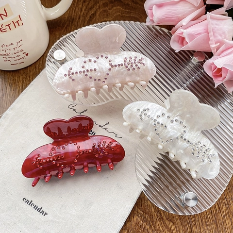 Elegantes Pinzas Para El Cabello Con Forma De Corazón Acrílico Pedrería Textura De Perlas Artificiales Pinza Antideslizante Para Mujeres Niñas