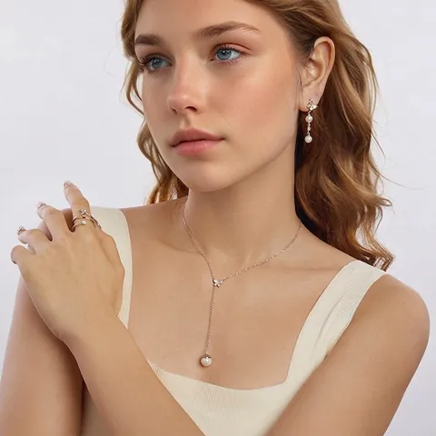 S925 Sterling Silver Butterfly Pearl Jewelry Set For Women Zirconia Butterfly Pendant Necklace Drop Earrings Adjustable Ring