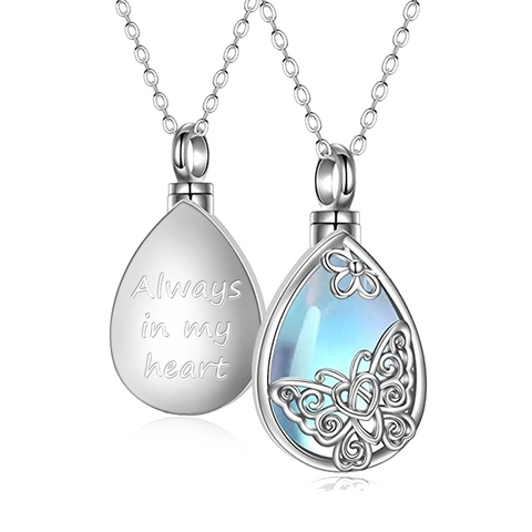 Collar De Urna Conmemorativa Gota Cobre Plateado Piedra Lunar Imitación Mariposa Floral Always In My Heart Recuerdo