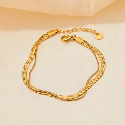 Double Layer Stainless Steel Bracelet Flat Snake Bone Chain Polished Hand Jewelry French Style For Women Elegant