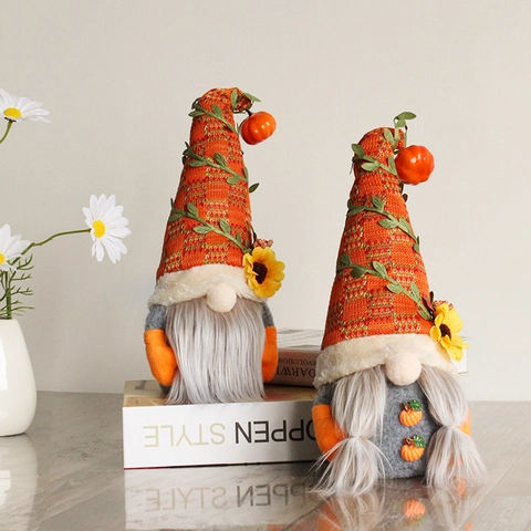 Harvest Festival Gnome Sunflower Pumpkin Knitted Hat Nordic Faceless Doll For Thanksgiving Home Autumn Desktop Decoration Ornament