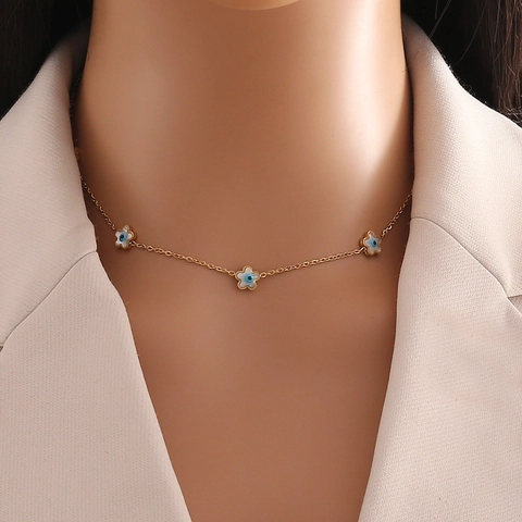 Edelstahl Halskette Mit Bösem Blick Goldbeschichtet Hamsa Hand Stern Herz Blumen Anhänger Schmuck Für Damen