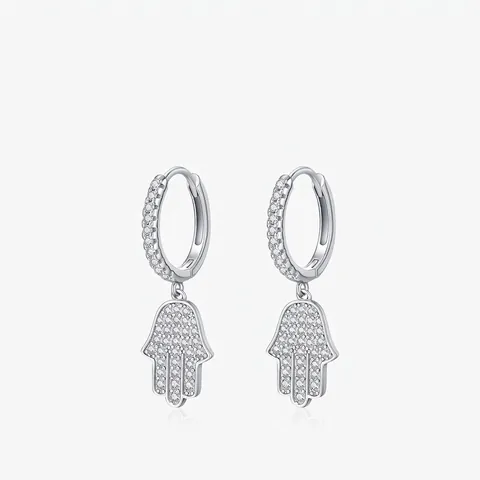 925 Sterling Silber Hamsa Hand Creolen Mikro Gepflasterte Zirkon Fatima Palm Anhänger Huggies Schmuck Für Frauen