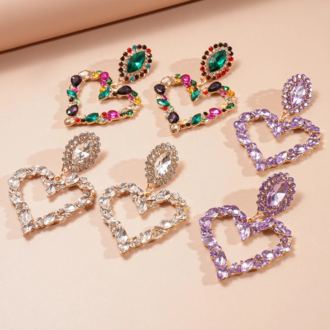 Orecchini Pendenti Con Strass A Forma Di Cuore Con Perno In Argento Sterling 925 Grande Lusso Retro Party Per Donne