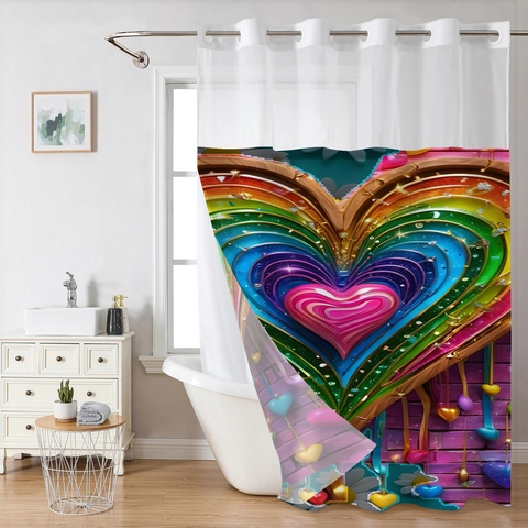 Shower Curtain Waterproof Polyester Waffle Weave Double Layer With Snap In Liner Magnetic Bottom For Bathroom Modern Decorative