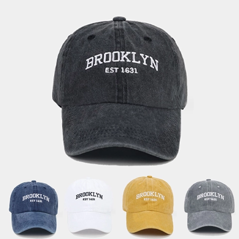 Casquette De Baseball En Coton Délavé Rétro Brooklyn EST 1631 Broderie Visière Courbée Ajustable Chapeau