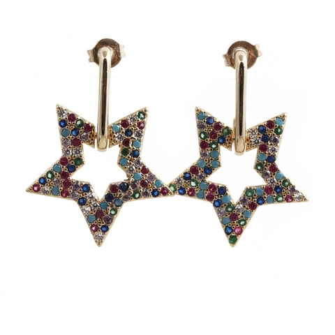 Star Heart Dangle Earrings Copper Micro Pave Cubic Zirconia Trendy Fashion Jewelry For Women