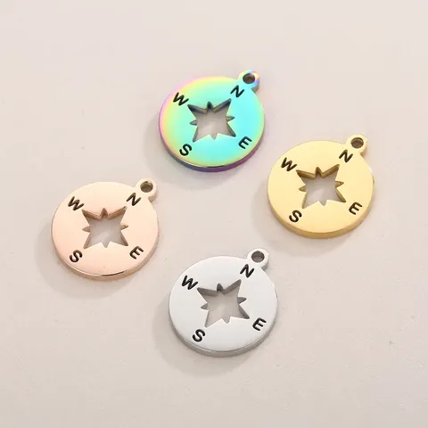 Pendente Bussola In Acciaio Inossidabile Rotondo Cavo Stella A Otto Punte N E S W Inciso Per Creazione Di Gioielli DIY