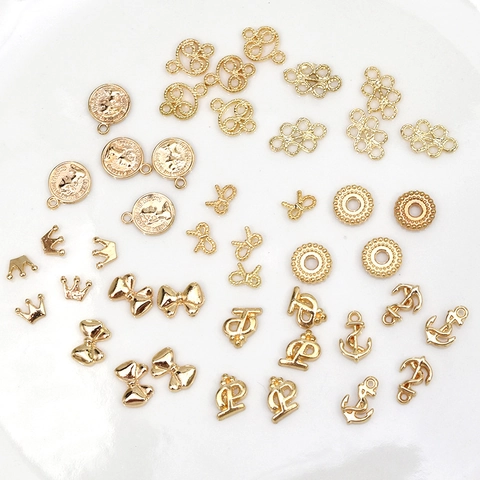 Mini Alloy Charms Gold Color For DIY Jewelry Making And Nail Art Decorations Crown Bow Anchor Coin Designs