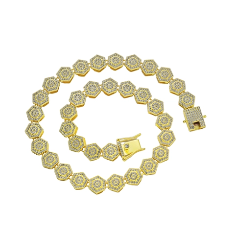 Collana Catena Cubana Hiphop Da Uomo Lega Esagono Geometrico Strass Completi Gioielli Di Moda