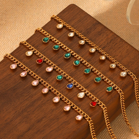 Bracelet À Maillons Cubains En Acier Inoxydable Pour Femmes Charmes Goutte Deau Zircon Frange Accessoire Élégant