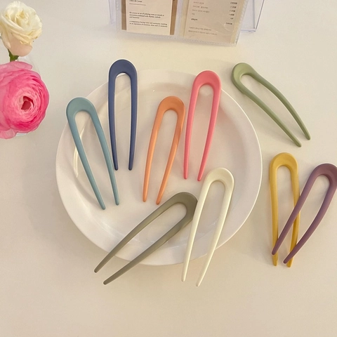U-Vormige Haarstokjes Matte Hars Eenvoudige Minimalistische Candy Kleur Haarpinnen Voor Vrouwen Knot Styling Accessoires