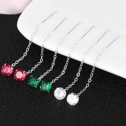 Durchzieher Ohrringe 925 Sterling Silber Rund Zirkonia Lange Quaste Elegant Minimalistischer Schmuck Damen