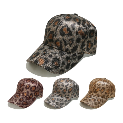 Fashion Leopard Print Baseball Cap Metallic Bronzing Polyester Sunshade Curved Brim Adjustable Hat For Women