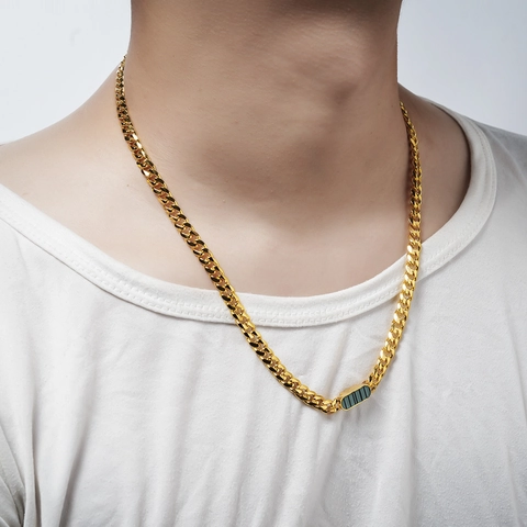 Collana In Acciaio Al Titanio Con Ciondolo Geometrico Intarsiato In Conchiglia Malachite Catena Cubana Gioielli Per Uomo Donna