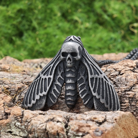 Gothic Skull Moth Pendant Necklace Vintage Stainless Steel Death Moth Punk Jewelry Retro Dark Style Accessories