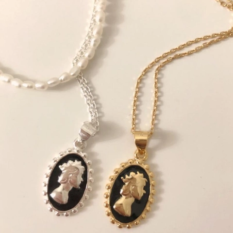 Collana Cammeo In Argento Sterling 925 Ciondolo Ritratto Di Regina Ovale Vintage Gioielli Eleganti Retrò Per Donne