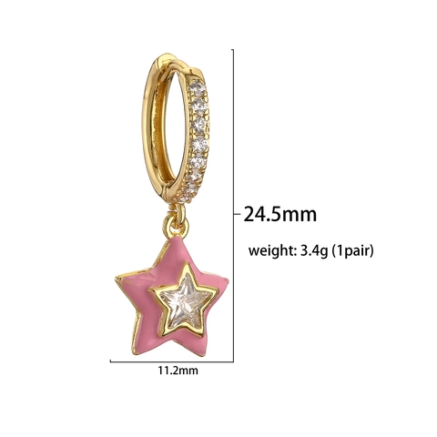 Sweet Copper Star Drip Oil Hoop Earrings For Women Colorful Rhinestone Enamel Star Shape Huggie Earrings Jewelry Gift
