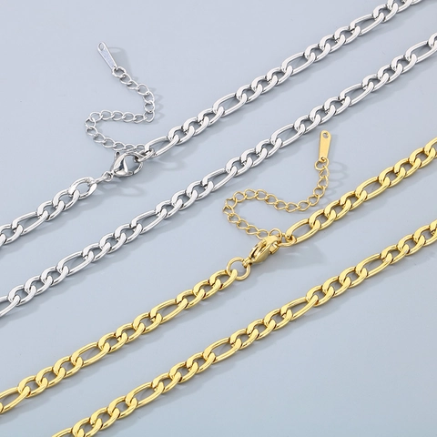 Stainless Steel Figaro Chain Necklace Hip Hop Minimalist Jewelry For Men Women Vacuum Plated Durable Link