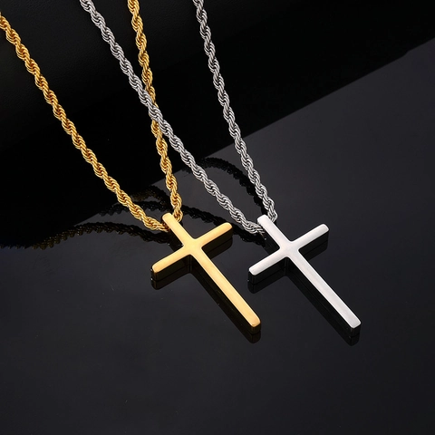 Collana Pendente Croce Acciaio Inossidabile Finitura Liscia Minimalista Hip Hop Catena Corda Gioielli Per Uomini Ragazzi