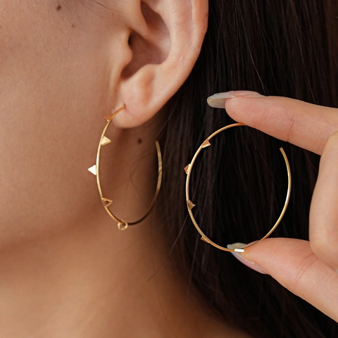 Geometric Rivet Hoop Earrings Copper With 925 Sterling Silver Earring Post Punk Triangle Spike Jewelry For Women Niche