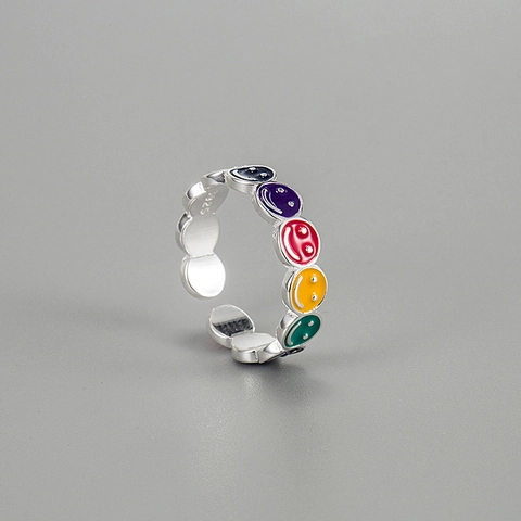 Enamel Lächelndes Gesicht Offener Ring 925 Sterling Silber Verstellbar Bunt Trendy INS Stil Schmuck Für Damen