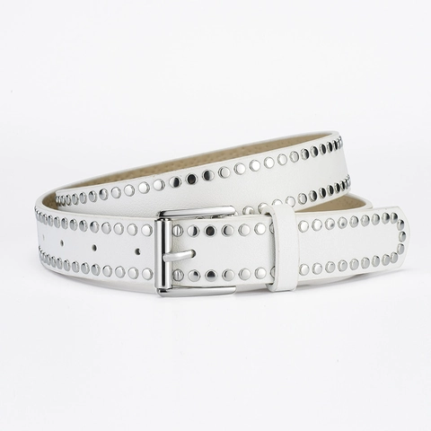 Punk Style Women Metal Rivet PU Leather Belt Casual Fashion Jeans Dress Waist Belt Silver Pin Buckle Accessories