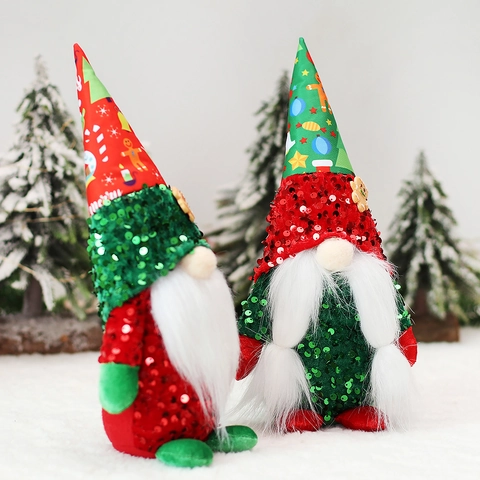 Christmas Sequin Gnome Plush Gingerbread Man Faceless Doll Xmas Tabletop Ornament For Home Holiday Window Decor